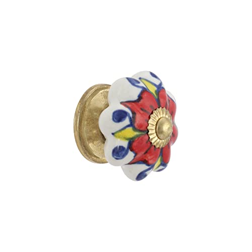 Drawer Pulls and Knobs - Countryside Handmade Ceramic Dresser Pulls Kitchen Cabinets Cupboard Wardrobe Handle Boho Decor Furniture Hardware - Red Rangoli - Pack of 4 - color: Red Rangoli
