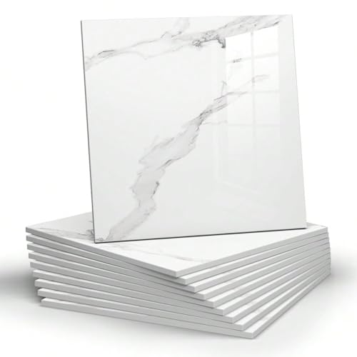 Chejiaye 10pcs Marble Peel and Stick Backsplash Waterproof Washroom Wall Panels, Peel and Stick Tile, PVC Foam Wall Panels for Kitchen,Bathroom,Living Room,White and Grey(Not Real Tile,11.8" x 11.8") - color: White and Grey, size: 11.8" x 11.8" x 10Pack