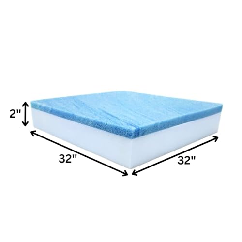 FoamRush 2" x 32" x 32" Gel Memory Foam Upholstery Square Cushion Medium Firm (Chair & Wheelchair Seat Cushion Replacement, Square Foam Dining Chairs, Couch, Sofa, Rubber Padding) - color: High Density + Gel, size: 2" x 32" x 32"