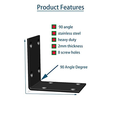 Black Stainless Steel Corner Bracket L Brackets Metal Corner Brace - size: 2.8x2.8x2