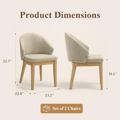 Dining Chairs Set of 2, Modern Fabric Upholstered Kitchen Side Chairs with Curved Backrest, Foam-Padded Seat Cushion, Tapered Wood Legs, Oak Finish - color: Oak, size: Set of 2