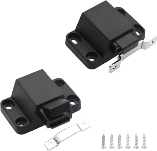 Self-Closing Push to Open Door Latch Cabinet Hardware CBRIVE 2 Pack Push Latches & Lock for Hidden Door Push Release Drawer Pull Tip on Closet Close Touch Locking Strong Pop Out, Black - size: 2 Pack