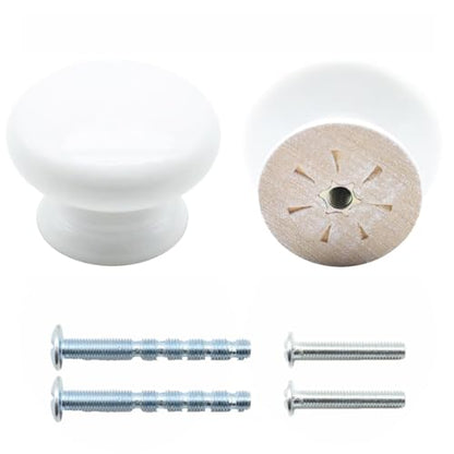2Pcs Wooden Cabinet Knobs, Wood Dresser Knobs Kitchen Cabinet Knobs Modern Round Knobs for Furniture Dresser Cupboard Drawer Closet Door (White) - color: White