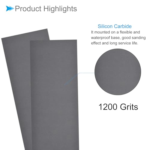 Wet Dry Sanding Sheets, 9 Inch x 3.6 Inch 1200 Grit Sandpaper Sheets Silicon Carbide - Applications: for Furniture, Hobbies and Home Improvement, Drywall, Wood, Metal, 5 Pieces - size: 1200 grit