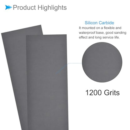 Wet Dry Sanding Sheets, 9 Inch x 3.6 Inch 1200 Grit Sandpaper Sheets Silicon Carbide - Applications: for Furniture, Hobbies and Home Improvement, Drywall, Wood, Metal, 5 Pieces - size: 1200 grit