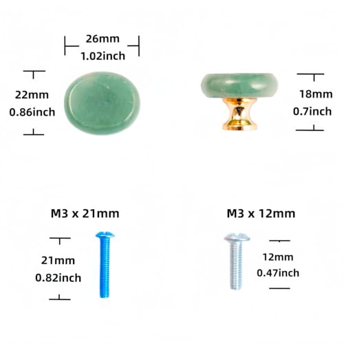 6Pcs Natural Crystal Stone Knobs Pull Handles with Screws(Green Aventurine)