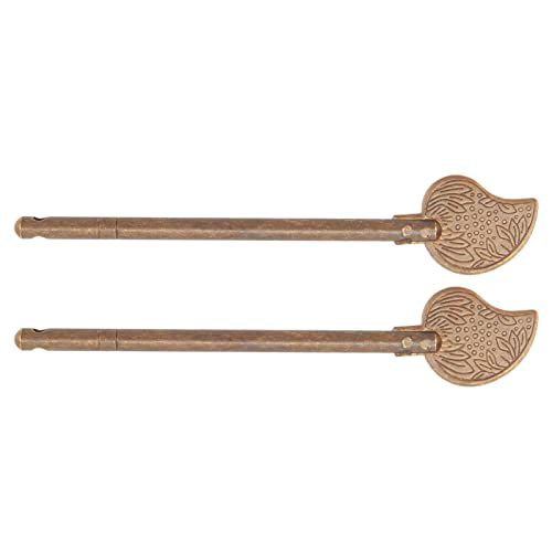 Chinese Leaf Bolt Locking Pin, 4.3in Safety Pure Brass Key Locking Arm for Asian Cabinet Door Chest, Furniture Hardware Locking Up Files