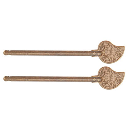 Chinese Leaf Bolt Locking Pin, 4.3in Safety Pure Brass Key Locking Arm for Asian Cabinet Door Chest, Furniture Hardware Locking Up Files