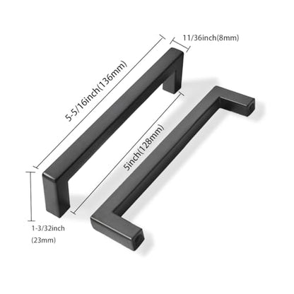 khtumeware 20 Pack 5-1/16 inch Center to Center Solid Black Cabinet Pulls Square Bar Drawer Handles Cabinet Handles Matte Black Drawer Pulls Kitchen Cabinet Hardware - color: Black, size: Flat Black 5-1/16 Inch Hole Center