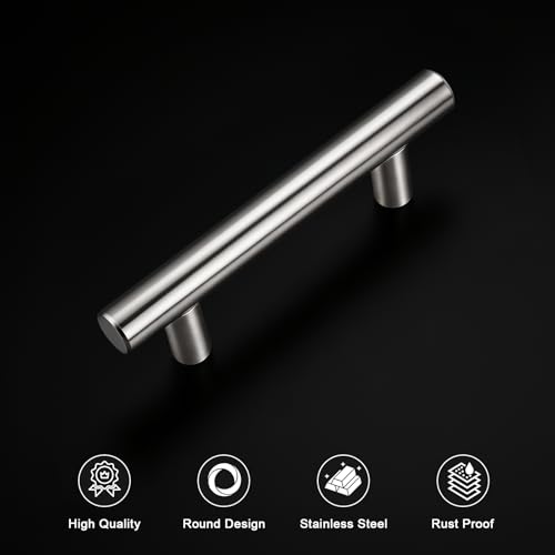 Gobrico 10 Pack 2-1/2" (64mm) Hole Center Cabinet Handles, Brushed Nickel Cabinet Pulls, Satin Nickel Stainless Steel Drawer Pulls, 4" Overall Length - color: Brushed Nickel, size: 2-1/2 Inch Hole Center