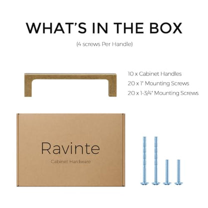 Ravinte Antique Brass Cabinet Handles Solid Square Pulls 4 Inch 10 Pack - size: 4 Inch Hole Center