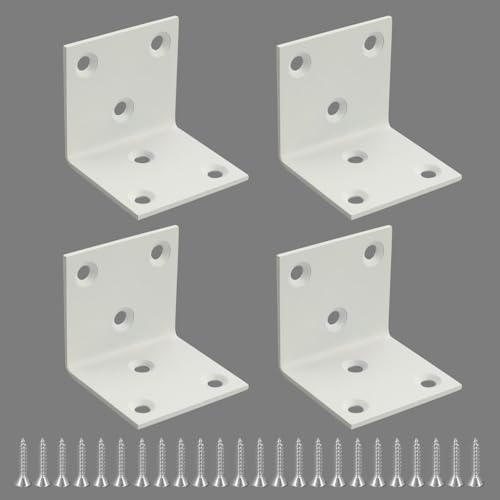Alise 4Pcs White Stainless Steel L Brackets Heavy Duty for Wood Furniture - color: White, size: 45x45MM