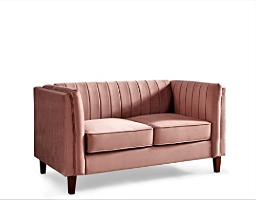 Container Furniture Direct Cavira Luxury Velvet Couch for Living Room with High Density Foam, Soft Fabric Upholstery, Removable Cushions and Solid Wood Legs, 60.2'' Wide Loveseat, Rose - color: Rose, size: Loveseat