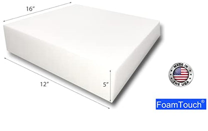FoamTouch Upholstery Foam Cushion High Density 5'' Height x 12'' Width x 16'' Length Made in USA - size: 5x12x16