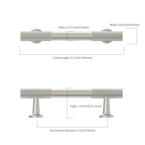 Asidrama 10 Pack 3 inch Brushed Satin Nickel Kitchen Cabinet Handles - color: Brushed Satin Nickel, size: 3" Hole Center