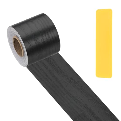 PATIKIL Wood Grain Repair Tape 2" x33', Self Adhesive Realistic Textured Repair Patch Peel and Stick Tape with Scraper for Floor Door Window Furniture Table Black Wood Grain - color: Black Wood Grain, size: 2"x33'