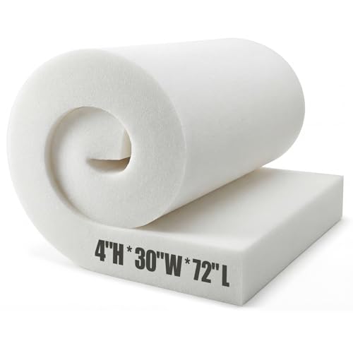 Domensi Upholstery Foam 4" Thick X 30" Width X 72" Length, White - color: White, size: 4" Thick X 30" Width X 72" Length