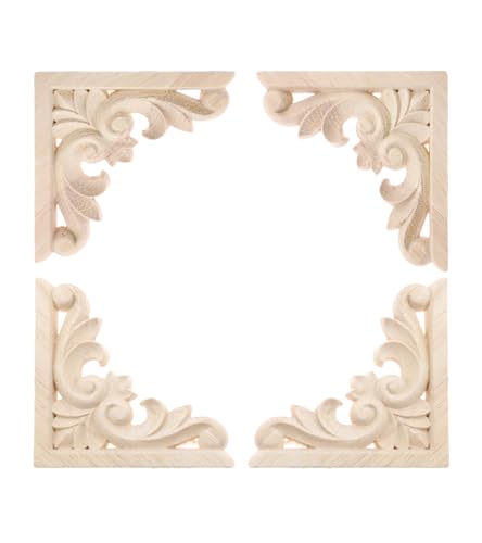 4Pcs Decorative Furniture Appliques Wood Carved Corner Onlays Wooden Decals - size: 3.15 x 3.15 inches