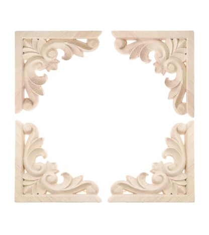 4Pcs Decorative Furniture Appliques Wood Carved Corner Onlays Wooden Decals - size: 3.15 x 3.15 inches