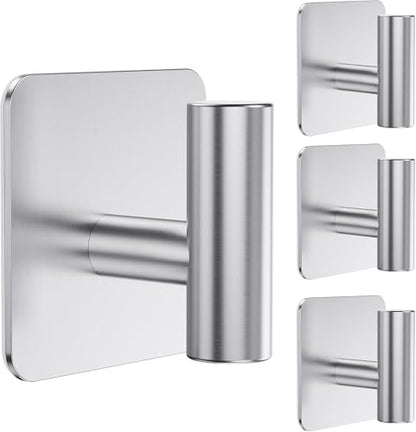 Aikzik 4 Pack Large Heavy Duty Wall Hooks - 26lb Max, Stainless Steel Adhesive Towel Hook, Shower Hooks for Hanging Towel, Coat, Robe, Wall Hook for Use in Bathroom, Kitchen and Door - color: Sliver