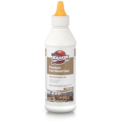 Kraken Bond D4 Fast Drying Wood Glue - (1x13.5 fl.oz.) Marine Grade Waterproof Polyurethane Glue for Outdoor, Boat, Furniture, Woodworking, Carpentry, Heavy Duty Marine Carpet Glue - 1 Pack - size: 1 Pack, style: D4 Marine Wood Glue