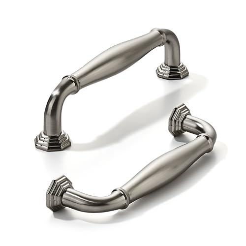 khtumeware 2 Pack 3-3/4 inch(96mm) Brushed Satin Nickel Heavy Duty Solid Cabinet Handles Cabinet Pulls Heavy Duty Solid Cabinet Hardware for Cupboard Drawer Pulls Dresser Handle - color: Brushed Nickel, size: 3-3/4 inch Hole Center