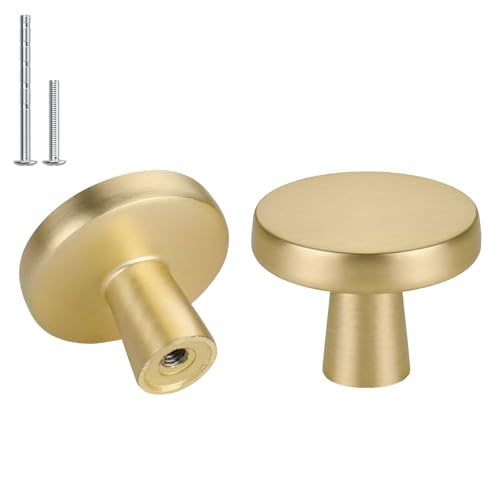 Haliwu 20 Pack Brushed Gold Cabinet Knobs Solid Drawer Knobs - color: Brushed Gold & Round