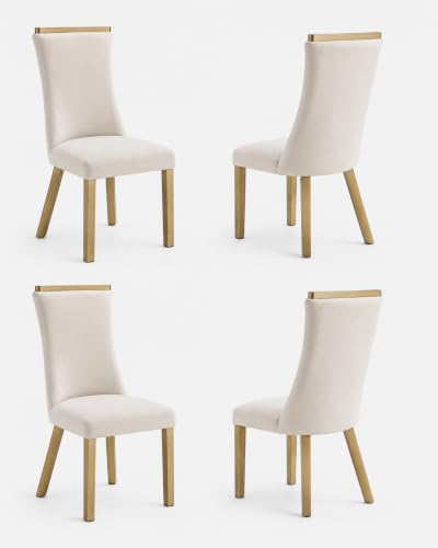 White Gold Upholstered Dining Chairs Set of 4, Waterproof Fabric - size: Set of 4