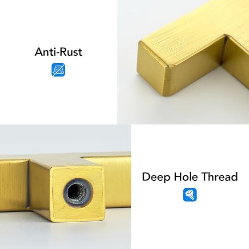 10 Pack Gold Cabinet Knobs 2 Inch Brushed Brass Square Drawer Knobs - color: Brushed Brass&square