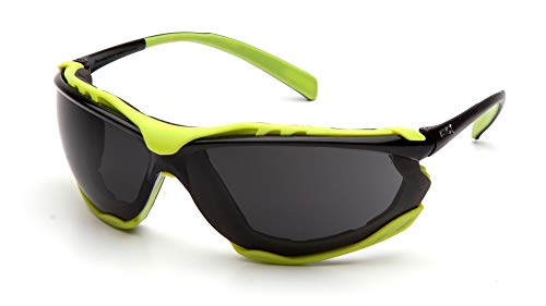 Pyramex Proximity Safety Glasses Eye Protection, Amber H2X Anti-Fog - color: Dark Gray H2max Anti-fog Lens/ Black-lime Frame