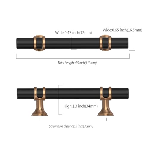 Asidrama 10 Pack 3 Inch(76mm) Champagne Bronze and Matte Black Kitchen Cabinet Handles, Cabinet Pulls Kitchen Cabinet Hardware Cupboard Handles Drawer Pulls - color: Black-Champagne Bronze, size: 3" Hole Center, style: 10 Pack