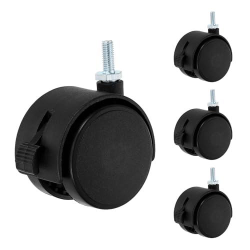4Pcs 2" Swivel Stem Caster Wheels, M6x15mm Threaded PP Furniture Casters with Locking Brake - Screw Rod Installation, for Office Chairs Sofas Cabinets Shelves Carts, Black - size: M6x15mm