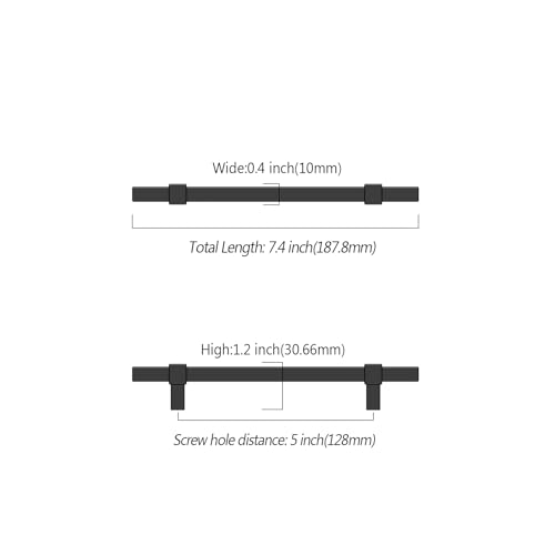 Asidrama 10 Pack 5 inch Matte Black Kitchen Cabinet Handles - color: Matte Black, size: 5" Hole Center(128mm)