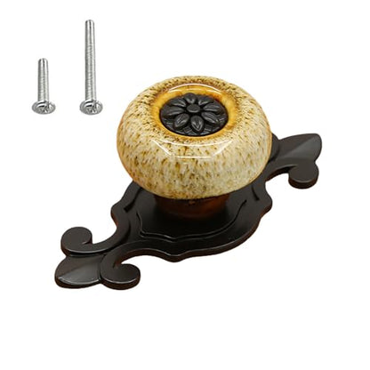 HUAMULAN 10 Pack Ceramic Knobs Leopard Dresser Cabinet Pulls with Backplate - color: HRJ1901-HeiBaoBai-10PACK