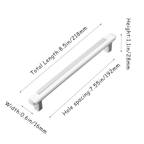 10 Pack White Silver Cabinet Pulls & Handles, 7.55 in Hole Center - color: White Silver, size: 8.5in/218mm
