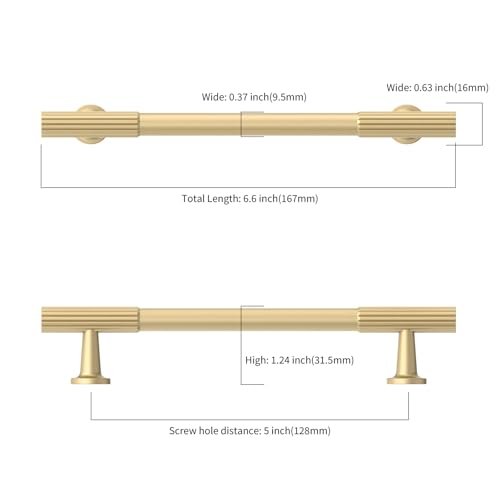 Asidrama 10 Pack 5 inch Brushed Gold Kitchen Cabinet Handles - color: Brushed Gold, size: 5" Hole Center
