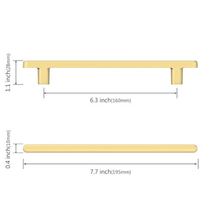 Asidrama 10 Pack 6.3 Inch(160mm) Brushed Gold Kitchen Cabinet Handles, Cabinet Pulls Kitchen Cabinet Hardware for Cupboard Drawer Pulls - color: Brushed Gold, size: 6.3" Hole Center, style: 10 Pack