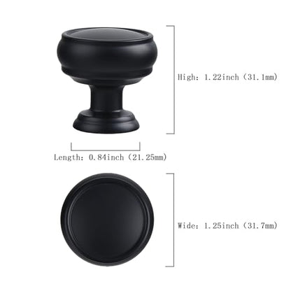 10 Pack Matte Black Cabinet Knobs, 1-1/4 Inch Zinc Alloy Knob - color: Matte Black