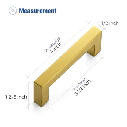 Ravinte Gold Square Pulls Cabinet Handles,3-1/2 Inch,30 Pack - color: Brushed Brass, size: 3-1/2 Inch Hole Center