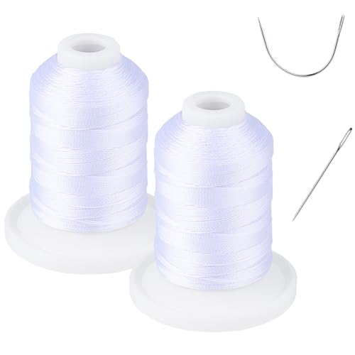 Indoor Outdoor Extra Strong Upholstery Repair Thread - UV Resistant - Heavy Duty Thread for Hand or Machine Sewing - Simthread 100% Bonded Polyester Tex 69 (12wt) - NP-White - color: 2 × NP-WHITE, size: 250 Yards