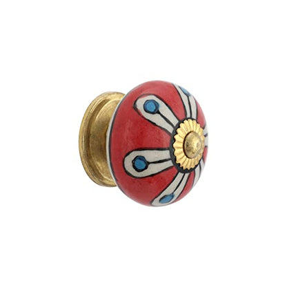 Cabinet Knobs for Dresser Drawers - Boho Handmade Ceramic Kitchen Cupboard Pull Handle Countryside Farmhouse Furniture Hardware - Red Floral - Pack of 4 - color: Red Floral
