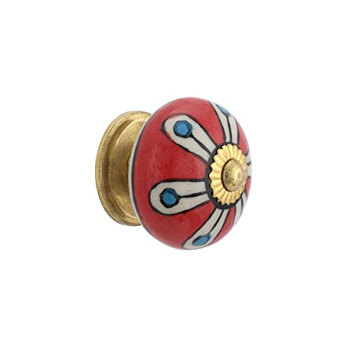 Cabinet Knobs for Dresser Drawers - Boho Handmade Ceramic Kitchen Cupboard Pull Handle Countryside Farmhouse Furniture Hardware - Red Floral - Pack of 4 - color: Red Floral