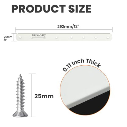 Alise Flat Bracket ,12 Inch White Mending Plate Flat Brace for Wood Shelves - color: White, size: 12 Inch