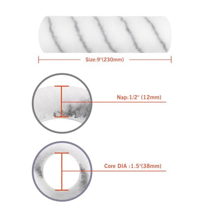 ROLLINGDOG Contractor’s Dog 9" (230mm) Paint Roller Covers 1/2" (12mm) nap - color: Guay-White Polyester 1/2" Nap