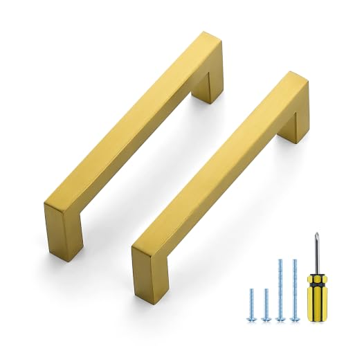 Ravinte Gold Square Pulls Cabinet Handles,4-1/2 Inch,30 Pack - color: Brushed Brass, size: 4-1/2 Inch Hole Center