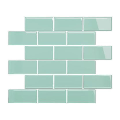 VEELIKE Aqua Green Subway Peel and Stick Backsplash Tile 24 Sheets Back Splashes for Kitchens Peel and Stick Green Wall Tiles 12''x12'' Waterproof Adhesive Backsplash Tiles for Bathroom Laundry Room - size: Box of 24 Tiles