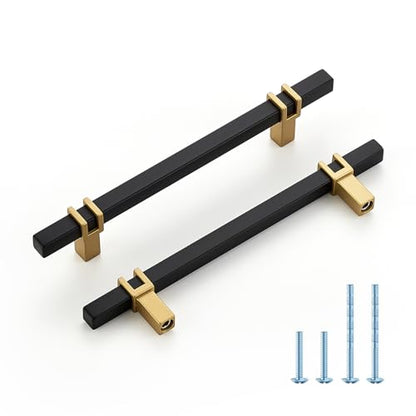 HOME EDIT 5 inch Cabinet Handles, 10 Pack Kitchen Cabinet Handles Matte Black and Gold Drawer Pulls Zinc Alloy Square Bar Kitchen Pulls - color: Black and Gold, size: 5 Inch Hole Center
