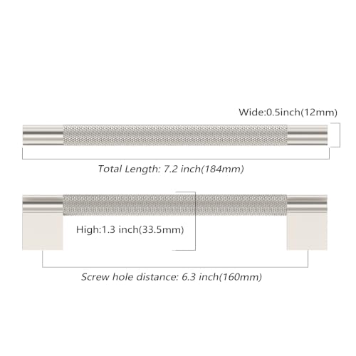 Asidrama 10 Pack 6.3 inch Brushed Satin Nickel Knurled Cabinet Handles - color: Brushed Satin Nickel, size: 6.3" Hole Center(160mm)