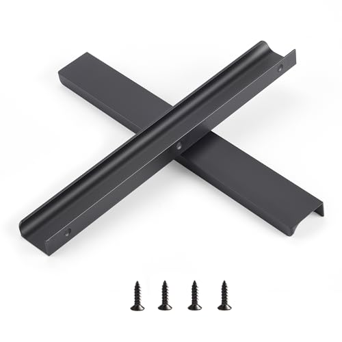 Finger Pull for Cabinets Kitchen Drawer knobs Low Profile Door Dresser Bathroom Long Cupboard Cabinet Pulls Handles Aluminum 6 Pack Black 11.81" Easy Installation - color: Matte Black, size: 10" Hole Center 11.81" Overall Length