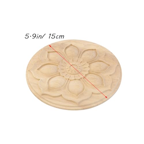 Antrader 4Pcs Round Unpainted Wood Carved Appliques,5.9" Diameter(Style 16) - style: Style 16